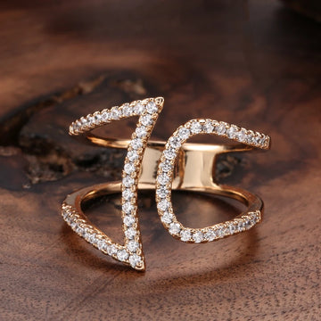 Sensational Fashion14K Filled Rose Gold Geometric Hollow Line AAA Zircon Diamonds Rings - Vintage Style Jewellery